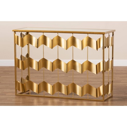Vega Glam With Luxe Metal And Mirrored, Rectangular Mirrored Glass Console Table