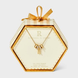 14K Gold Dipped Cubic Zirconia Rondelle Initial Necklace - A New Day™ Gold - 1 of 4