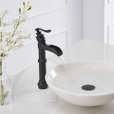 Matte Black Single-Handle Waterfall Vessel Bathroom Faucet
