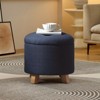 Pinmoco 17.5" Round Tufted Storage Ottoman, Faux Linen Footrest Stool with Removable Lid - 3 of 4