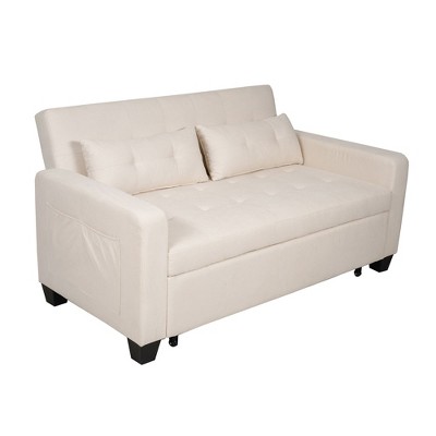 NicBex 63 Inch Loveseats Sofa Bed with Pull-out Bed and 2 Lumbar Pillows for Living Room,Apartment,Office,Beige