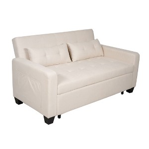 NicBex 63 Inch Loveseats Sofa Bed with Pull-out Bed and 2 Lumbar Pillows for Living Room,Apartment,Office,Beige - 1 of 4