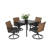 5-Piece Outdoor Patio Steel Dining Set with 35" Square Table, 4 Swivel Rocker Chairs, and Rattan Backrest - 2 of 4