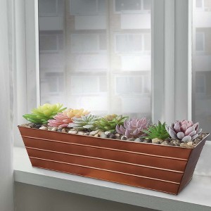 Royal Hampton Rectangular Metal Flower Planter Box with Embossed Line Design, Large Size - 1 of 4