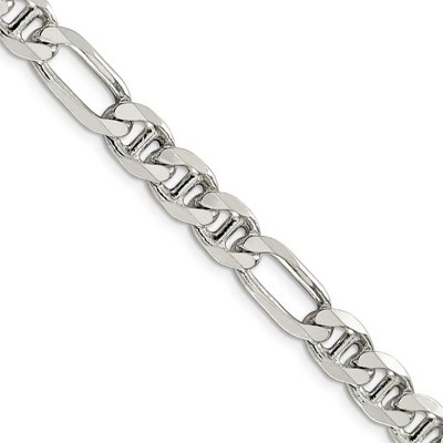 Black Bow Jewelry Mens 7.75mm Sterling Silver Solid Figaro Anchor Chain Necklace