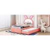 Okak Twin/Full Platform Bed Frame with Upholstered 3 Drawers Rabbit-Shaped Headboard for Kids Noise-Free Bed with LED Lights Easy Assembly - 3 of 4