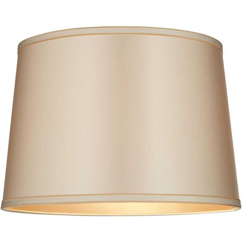Springcrest Sydnee 14" Top x 16" Bottom x 11" High x 11" Slant Lamp Shade Replacement Medium Champagne Gold with Trim Drum Modern Spider Harp Finial, 3 of 8