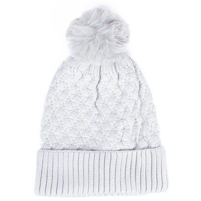 Women's Solid Color 100% polyester Cable Knit Hat with pom