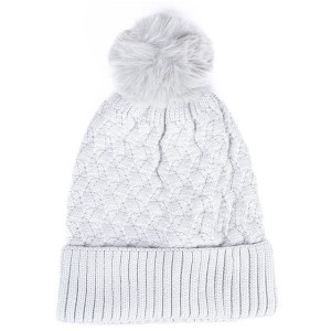 Women's Solid Color 100% polyester Cable Knit Hat with pom - 1 of 3