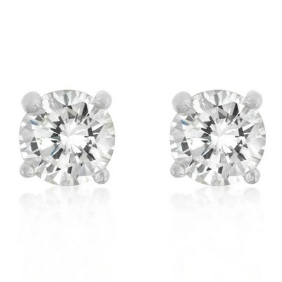 ShineHigh Unisex Cubic Zirconia Stud Earrings Rhodium-Plated Round Cut CZ, Classic Sparkle for Men & Women, Multiple Sizes & Styles Available