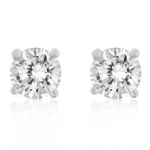 ShineHigh Unisex Cubic Zirconia Stud Earrings Rhodium-Plated Round Cut CZ, Classic Sparkle for Men & Women, Multiple Sizes & Styles Available - 1 of 1