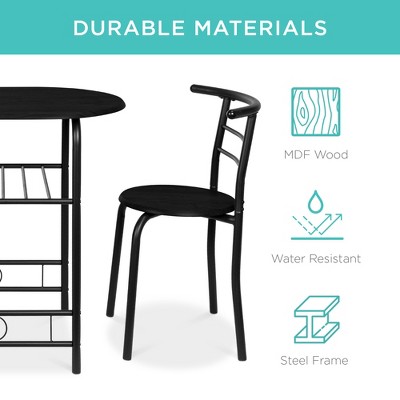 Compact Black MDF Wood and Steel Dining Set with Built-in Wine Rack