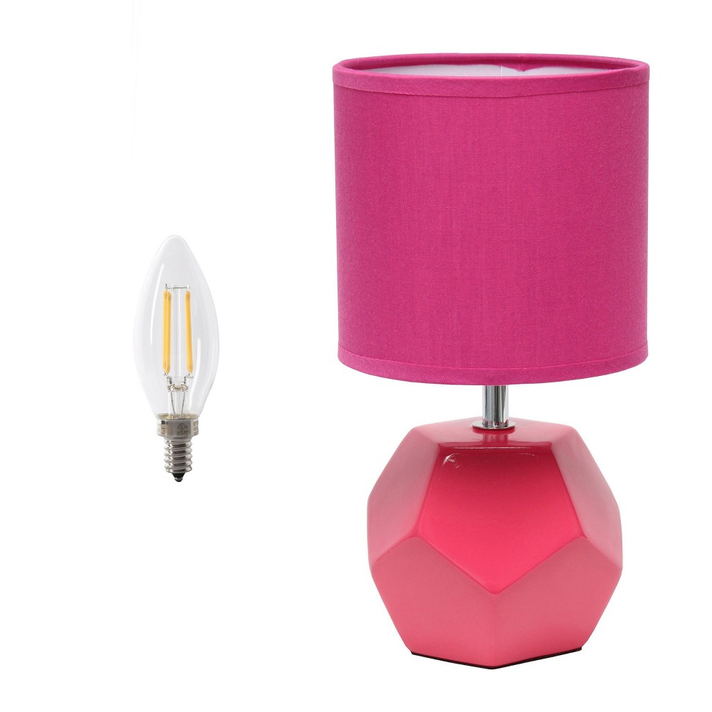 Photos - Floodlight / Street Light Simple Designs 10.24" Round Geometric Prism Mini Table Lamp with Matching Fabric Shade  Pink(Includes LED Light Bulb)