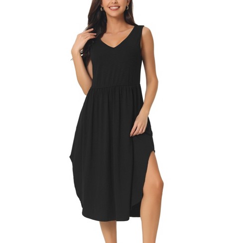 Seta T Women s Summer Sleeveless V Neck Casual Midi Beach Sundresses With Pockets Black X large Target