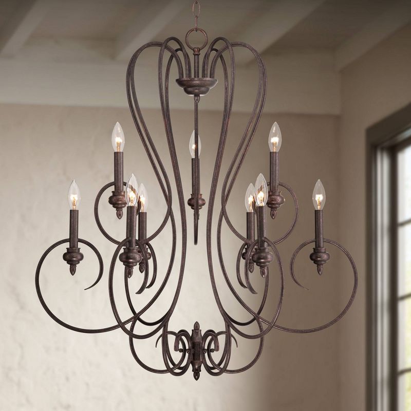 Franklin Iron Works Channing Bronze Chandelier 30 1/2" Wide Curved Scroll 9-Light Fixture for Dining Room House Foyer Kitchen Island Entryway Bedroom, 2 of 7