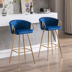 26" Velvet Bar Stools Set of 2 with Chrome Footrest and Metal Legs for Kitchen, Dining, or Bar - 1 of 4