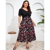 Women's Casual Plus Size Dresses V Neck Short Sleeve Floral A-Line Swing Midi Summer Dress - 2 of 4