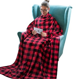 Tirrinia Adult Wearable Fleece Blanket with Sleeves, Soft Cozy TV Blanket, Sunggle Blanket Gift for Women Men - 1 of 4