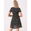 Allegra K Women's Floral Square Neck Short Sleeve Drawstring Ruched Dress - 4 of 4