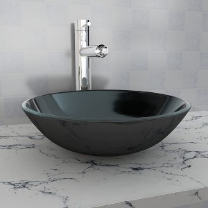 VidaXL Basin Tempered Glass 16.5" Black - 1 of 4
