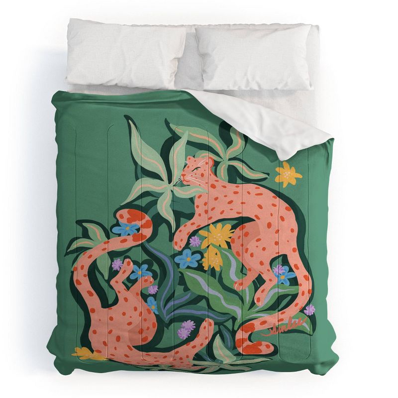Deny Designs SunLee Cheetahs Art Comforter Bedding Set Green, 1 of 5
