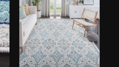 Elegant Ivory & Light Blue Reversible Synthetic Rug 4' x 6'