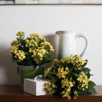 Lush Yellow Kalanchoe 15" Artificial Bush with Vibrant Blooms