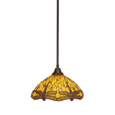 Toltec Lighting Any 1 - Light Pendant in  Dark Granite with 16" Amber Dragonfly Art Glass Shade
