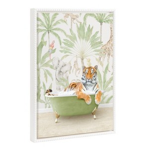 18"x24" Sylvie Beaded Tiger in Safari Bath by Amy Peterson - Kate & Laurel: Whimsical Wall Decor for Bathroom - 1 of 4