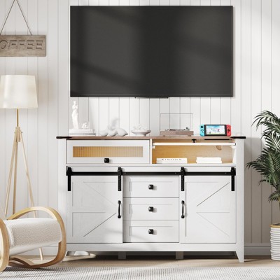 47.24" W Entertainment Center with LED Lights & Charging Station, TV Stand, Antique White