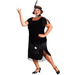 HalloweenCostumes.com Women's Black Plus Size Flapper Costume - 1 of 3