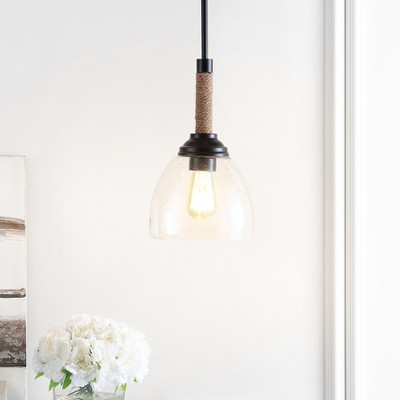 Alys 7.63" Modern Rustic Iron & Clear Glass LED Pendant - Black