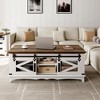 Garvee Farmhouse Coffee Table with Storage 48'' Center Table Industrial Cocktail Table with Sliding Barn Doors for Living Room,Office, White - 3 of 4