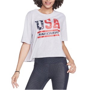 Skechers Womens USA Graphic T-Shirt, Grey, X-Small - 1 of 1