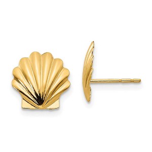 Black Bow Jewelry 10mm Scalloped Seashell Post Earrings in 14k Yellow Gold - 1 of 4