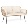 Costway Patio Wicker Loveseat Furniture with Seat Back Cushions, Heavy-Duty Metal Legs Off-White/Black - 2 of 4
