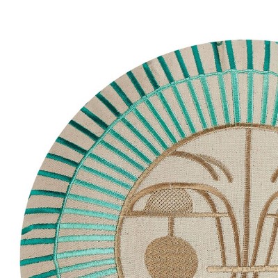 Ayo Sky Blue and Beige Embroidered Round Throw Pillow