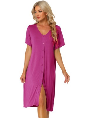 cheibear Women's Nightgown Button Down Short Sleeve Soft Modal Loose Pajama Sleepshirt