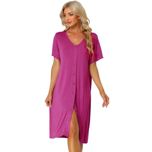 cheibear Womens Modal Nightshirt Soft Button Down Nightgown Short Sleeve  Pajama Sleepshirt Light Purple Medium