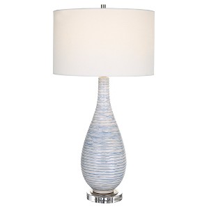 Uttermost Clariot Ribbed Blue Table Lamp – Ceramic with Blue & White Drip Glaze, Crystal Base, 16"x16"x31" - 1 of 4