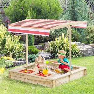 VYNXARIA Kids Wooden Sandbox,Covered Children Sand Playset Outdoor,Adjustable Canopy Shade,Bottom Liner,Seat,Plastic Basin,Natural - 1 of 4