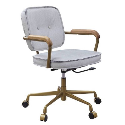 Vintage White Top Grain Leather Swivel Office Chair