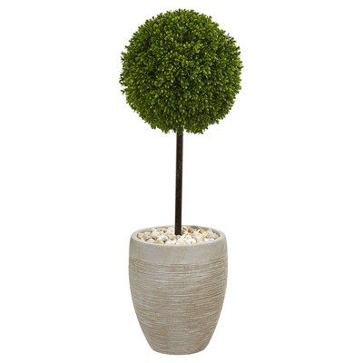 3ft Boxwood Ball Topiary Artificial Tree In Oval Beige Planter - Nearly Natural