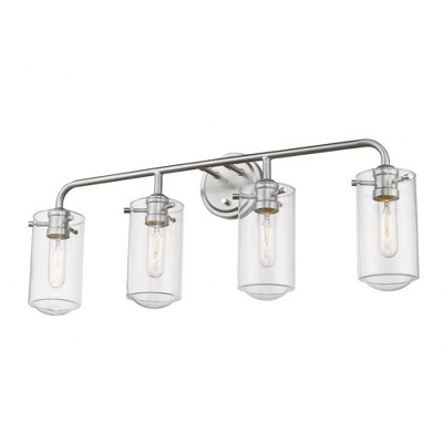 Delaney 4-Light Bath Light - Glass Shades, Dimmable, Damp Rated, 30" Wide, Industrial Design