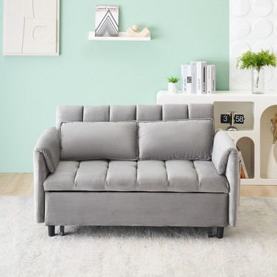 SKRAN 52 "velvet sofa, 3 in 1 convertible sleeper,pull-out bed with back, pillow, pockets for living room furniture