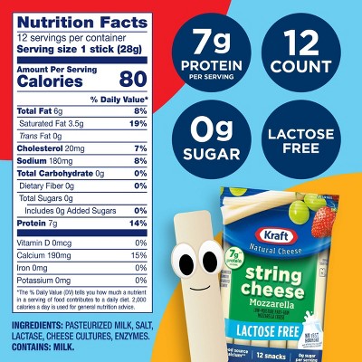 Kraft Cheese Lactose Free Mozzarella String Cheese Snacks - 12oz
