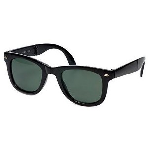 Calabria Classic Folding Wayfarer Sunglasses with 100% UVA/UVB Protection (Black Frame & Green Lens) - 1 of 4