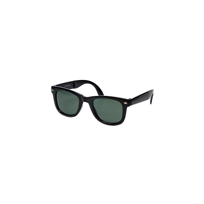 Calabria Classic Folding Wayfarer Sunglasses with 100% UVA/UVB Protection (Black Frame & Green Lens), 1 of 6