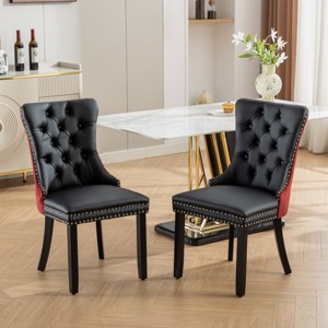 Set of 2 American PU Leather Upholstered Dining Chairs with Wooden Frame Nailhead Trim and Velvet Back, Kitchen Side Chairs-Koiai - 1 of 4