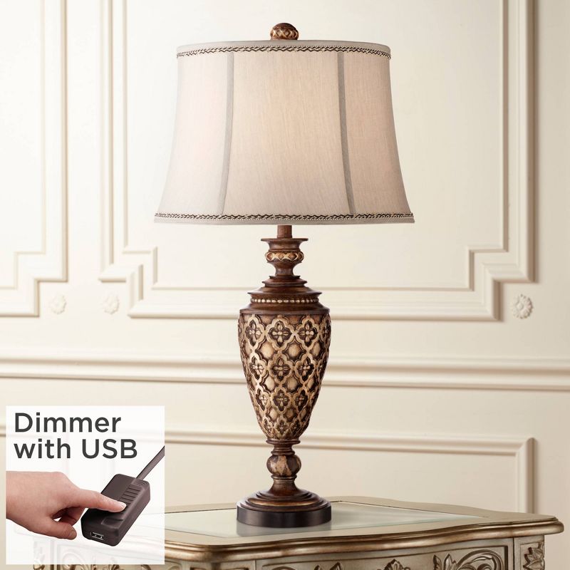 Barnes and Ivy Nicole Traditional Table Lamp 32" Tall Light Bronze with USB Cord Dimmer Bell Shade for Bedroom Living Room Bedside Nightstand Office, 2 of 8